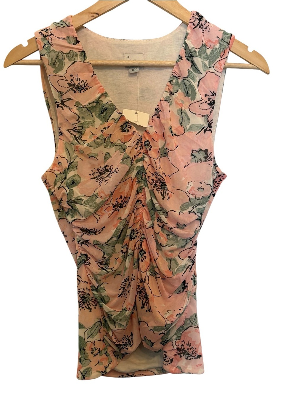 a new day Pink Floral Ruching Tank Top